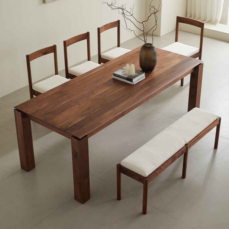 北美黑胡桃木餐桌现代简约长方形桌子全实木大板悬浮工作台茶台桌