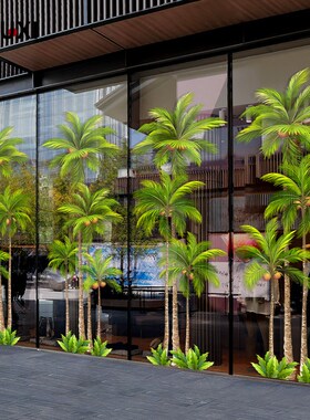 夏日椰树林橱窗玻璃贴纸商场展厅售楼处氛围美化装饰静电透明贴画