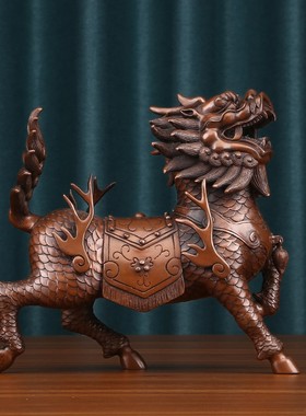 紫铜火麒麟摆件一对铜器摆件麒麟办公室乔迁礼品家居摆设