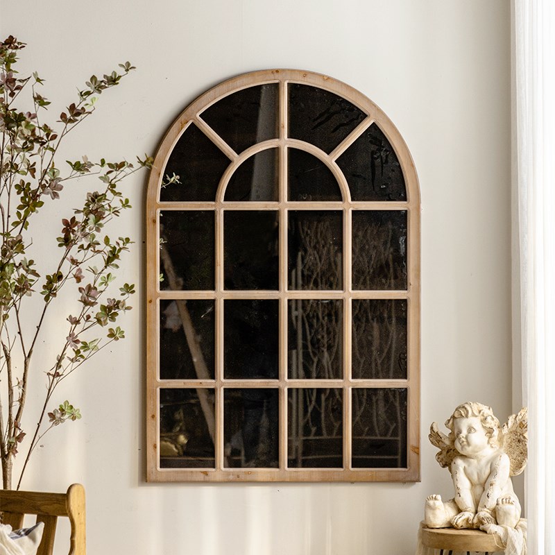 法式乡村复古做旧木制壁挂餐厅民宿酒店假窗户镜子欧式壁挂装饰镜