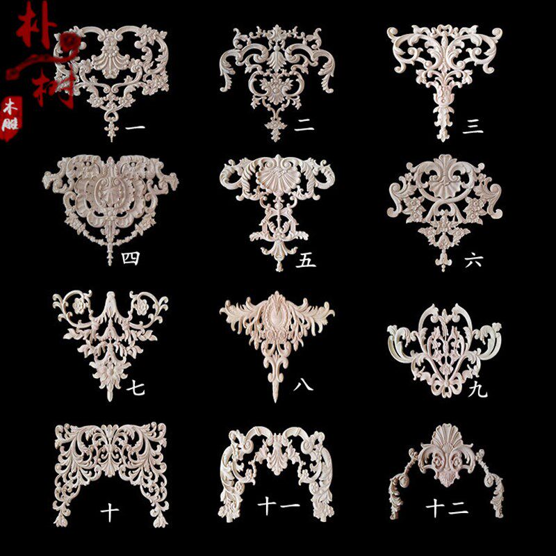 东阳木雕 欧式实木 雕花贴花木雕装饰 对角花接线 背景墙木花贴片