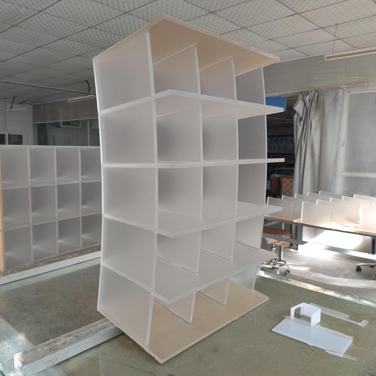 亚克力多宝阁白色磨砂有机玻璃收纳柜激光切割商场超市微弯展柜