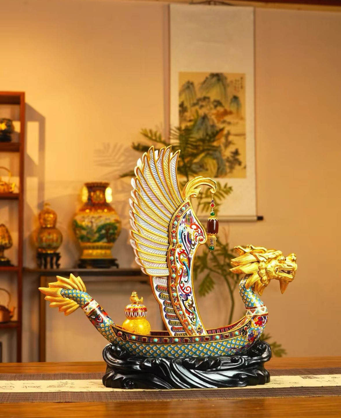 景泰蓝国礼 一帆风顺龙船吉祥珐琅尊 掐丝珐琅张同禄遗世珍品摆件