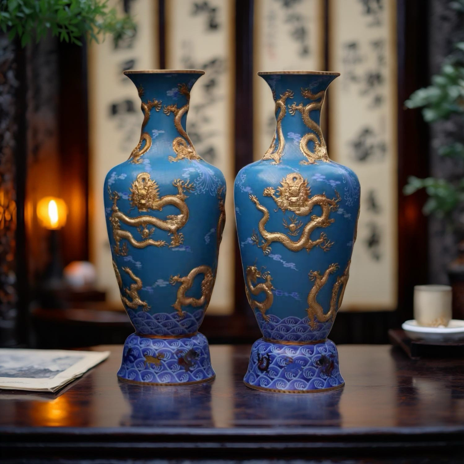 1.8米70吋大型景泰蓝掐丝珐琅落地錾龙花瓶宫廷艺术品摆件装饰品