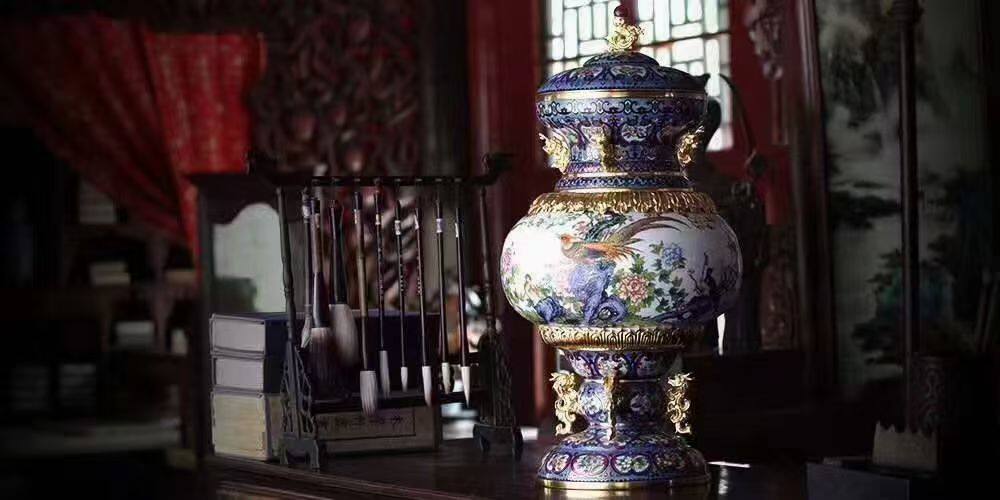 景泰蓝吉祥中国富贵珐琅尊掐丝/画珐琅张同禄熊建军大师联袂珍品