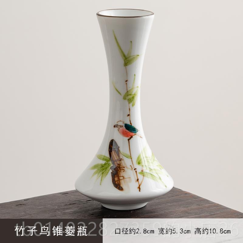 正品景德镇手竹叶翠鸟创意高插级感花瓶花器摆绘件干 干燥花客厅