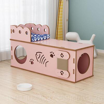 正品猫窝四季通用可坐隧猫实木猫钻洞猫抓板猫道别猫屋小墅型犬宠