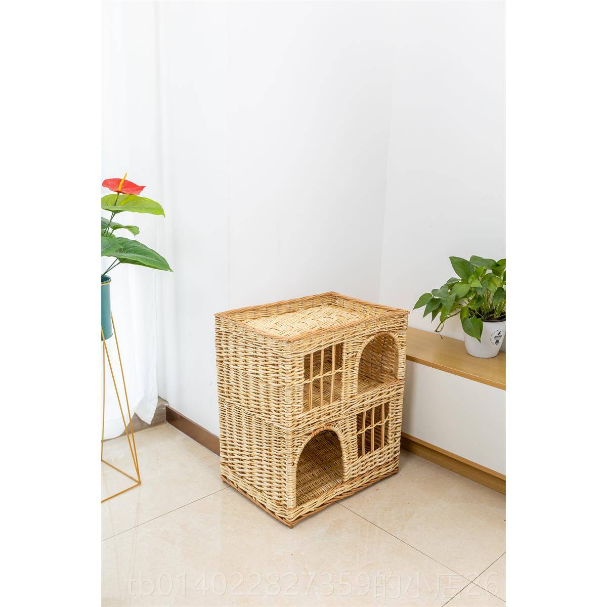正品四季用柳编猫窝藤编洗猫床柳编双层别通墅房式宠物窝猫子可拆
