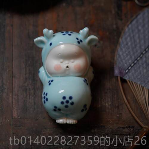 正品创可镇爱意手工一鹿安笔架纸陶瓷摆件文房四宝书法毛笔平笔搁