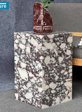 简约轻奢紫色天然大理石角几现代茶几沙发边柜边几方几卡紫边桌