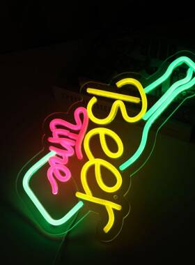 led霓虹灯beertime酒馆造型吧台bar发光酒杯装饰LED可调光彩灯