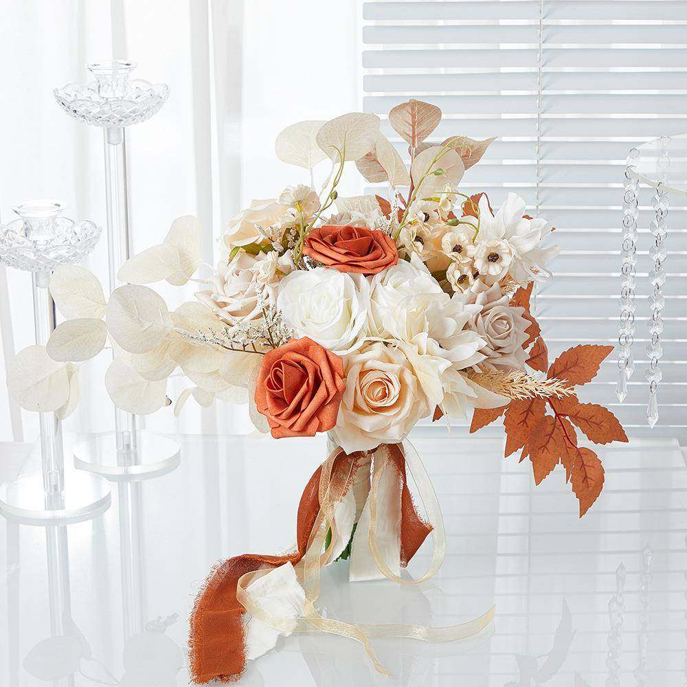 西式婚礼新娘伴娘手捧花户外结婚拍照道具波西米亚风格橘色手捧花