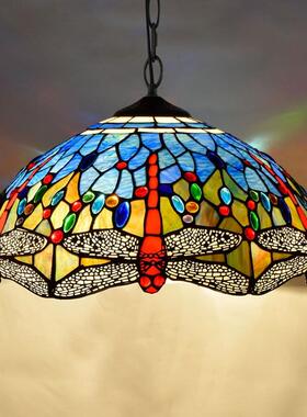 欧琈蒂凡尼地中海深蓝色蜻蜓艺术个性餐厅酒吧吊灯40CM琉璃灯