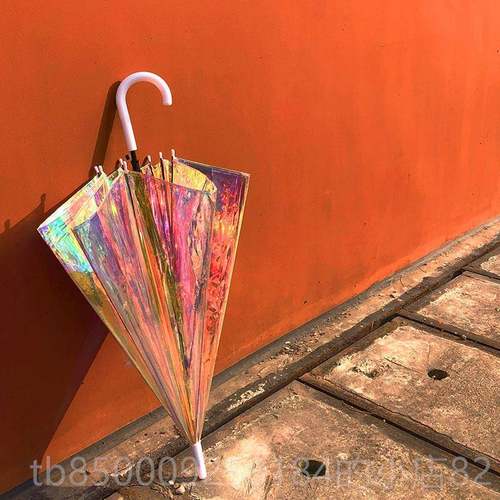 正品变镭渐骨射虹膜炫彩网红透明雨伞纤维防风V彩虹伞PC自动长柄