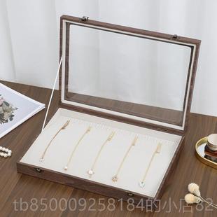 正品盒式木纹首饰耳环收纳盒项链手镯戒大容量可透天窗手饰品指展