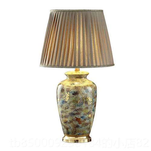 正品古典气别墅美式号陶瓷台灯大客厅卧室仿古全铜床头灯欧式奢复