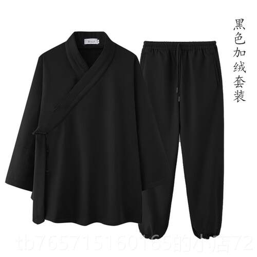 高档武当道春秋道士袍服套装春季厚麻外套三保暖道服练亚功服斜襟