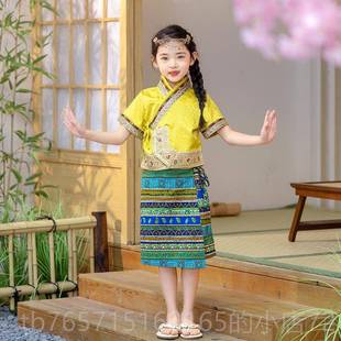 高档男童傣族服装夏季儿少童数民族演出风服女孩云南西双版泰纳国