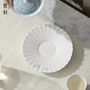 白瓷手绘壶承家用小型茶台中式干泡盘陶瓷菊瓣盖碗茶壶托茶点茶托
