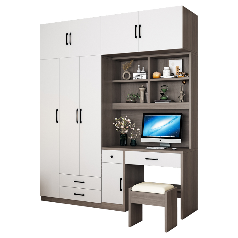 衣柜带书桌一体儿童办公桌书架台式电脑桌小户型衣橱连身柜子