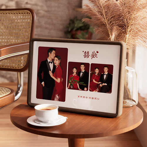 实木胡桃木相框照片摆台定制高级感婚纱照结婚照全家福相片打印加