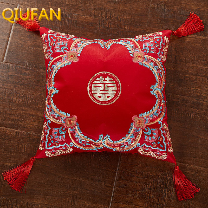 小抱枕 精致大红色婚庆子孙枕卧室枕头含芯可拆洗 结婚陪嫁中式