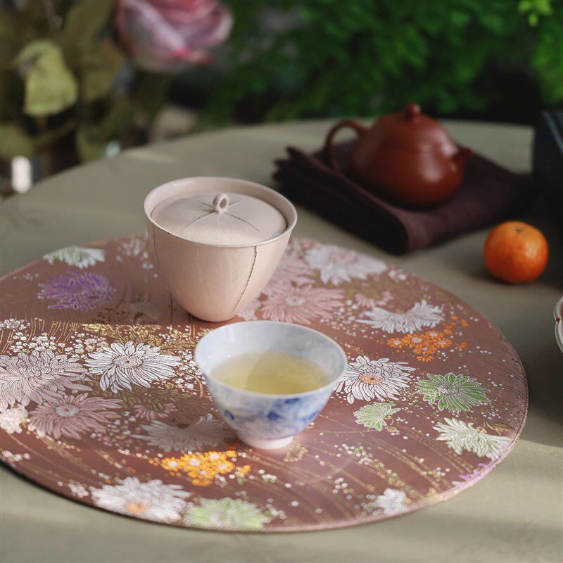 中式圆形宋锦茶垫织锦茶席蜀锦桌垫复古文艺素雅古朴干泡喝茶茶布