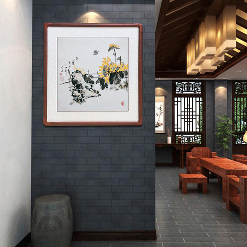 国画向日葵花书画手绘背景客厅装饰画写意花鸟玄关定制挂画水墨画