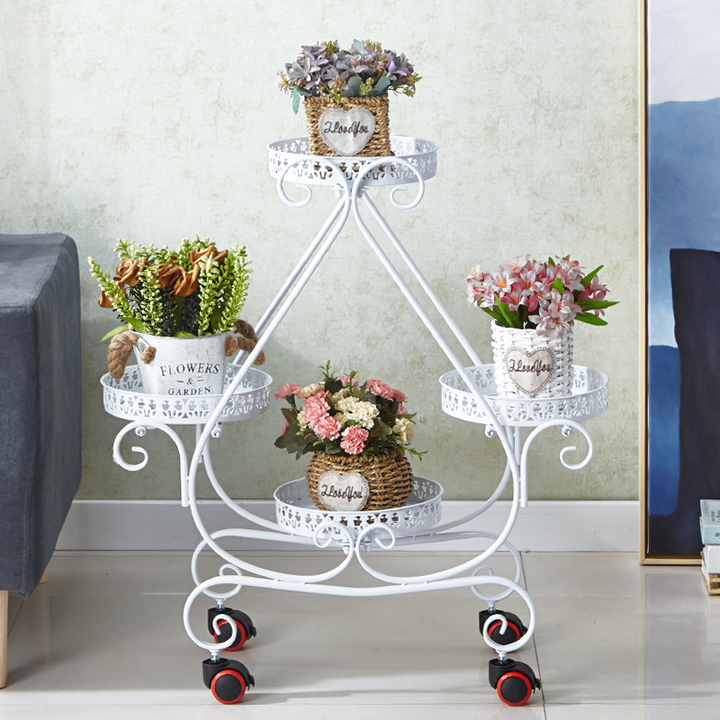 花盆架欧式多层带轮铁艺室内盆景架阳台转角客厅带轮可移动绿萝架