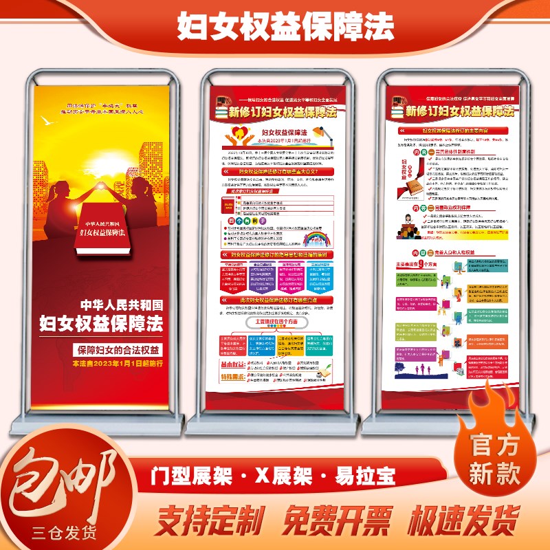 2025年新修订妇女权益保障法展架易拉宝挂图新妇保法门型展架宣传