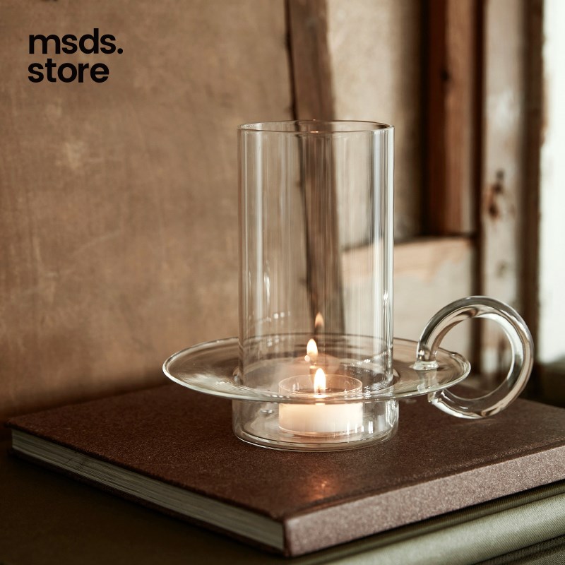 丹麦ferm LIVING Luce耐热玻璃烛台 提手灯笼烛具氛围感烛杯摆件