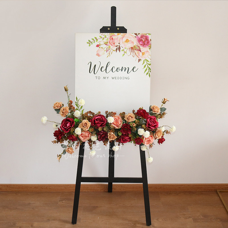 婚礼迎宾牌结婚订婚花艺商务指引指示牌花艺水牌花仿真绢花婚庆花