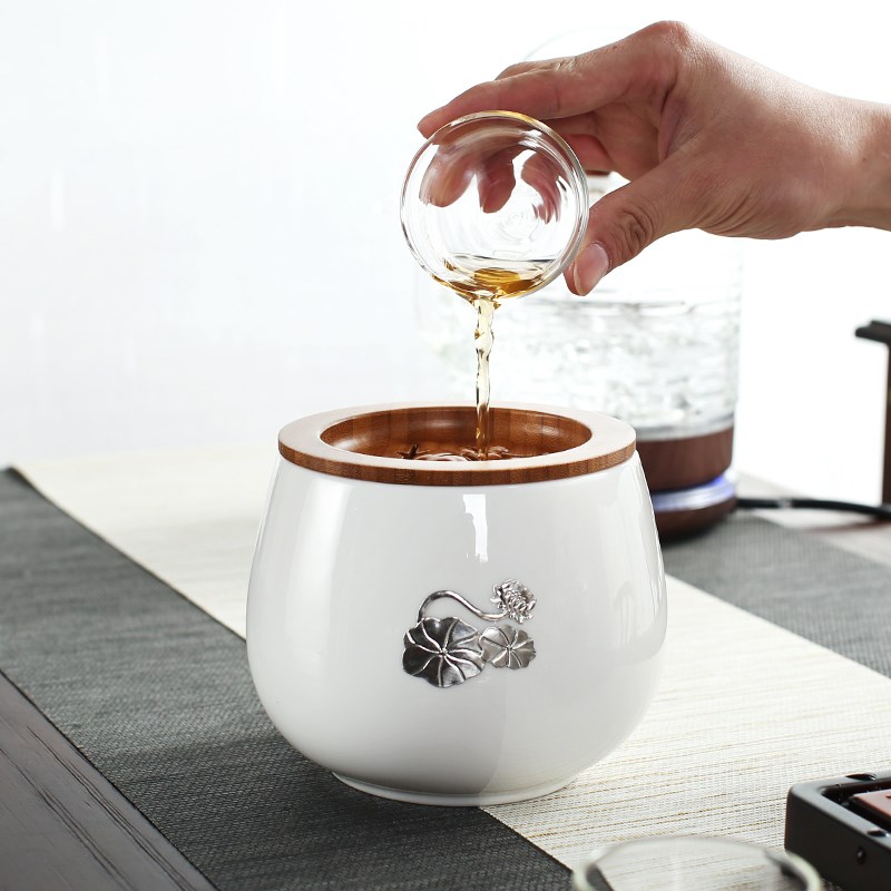 远舍影青茶洗复古家用建水茶渣缸茶海茶道零配陶瓷洗茶碗水盂带盖