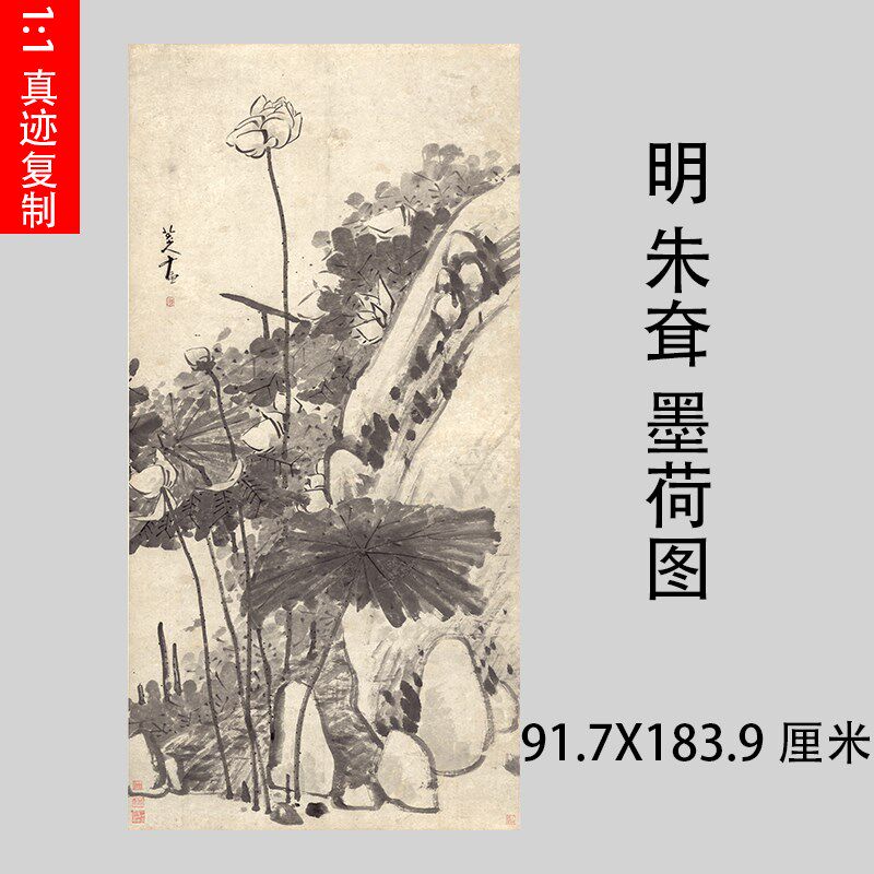 明 朱耷 墨荷图 名家水墨国画挂画微喷复制装饰画临摹学习范本