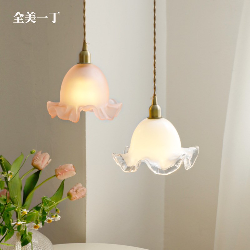 全美一丁 复古法式手工花朵玻璃吊灯中古餐厅吧台飘窗床头小吊灯