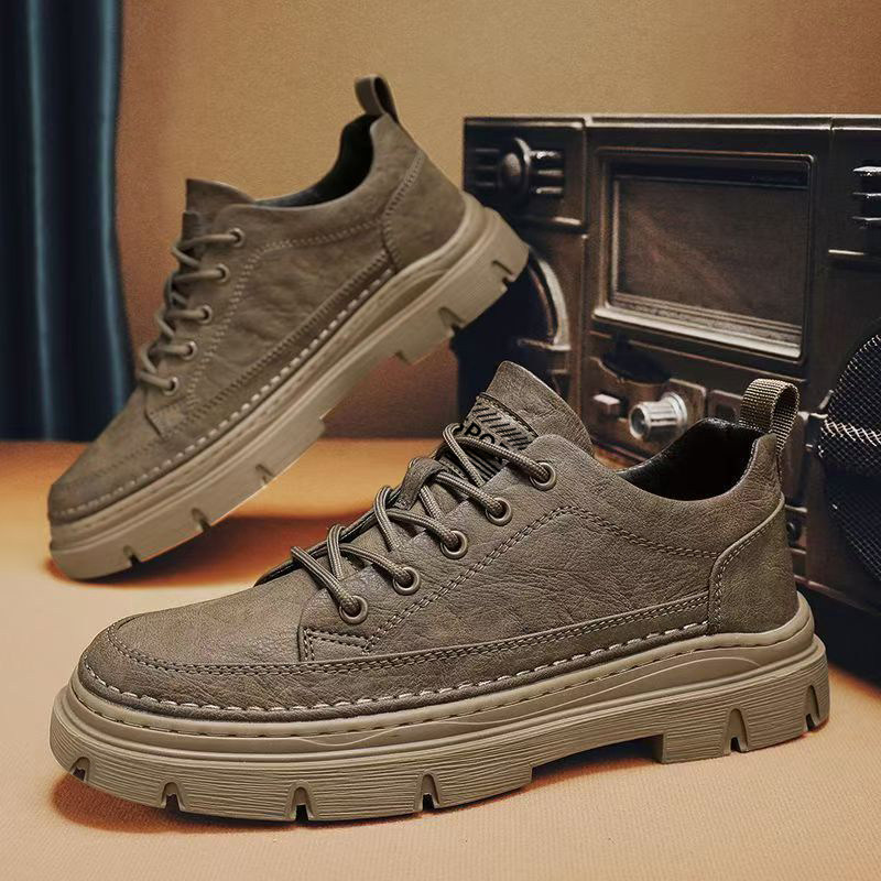 男鞋2026年新款春季工装马丁靴男士低帮休闲皮鞋软底上班工作鞋子