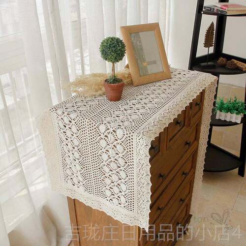 正品凤尾钩针棉麻桌旗式几复古茶电视柜斗柜餐文桌布美盖布艺拍摄