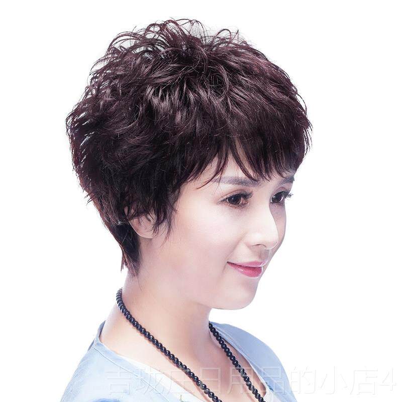 正品假发女短短卷发圆脸妈老妈发型中年真发人发丝头套发中年真假
