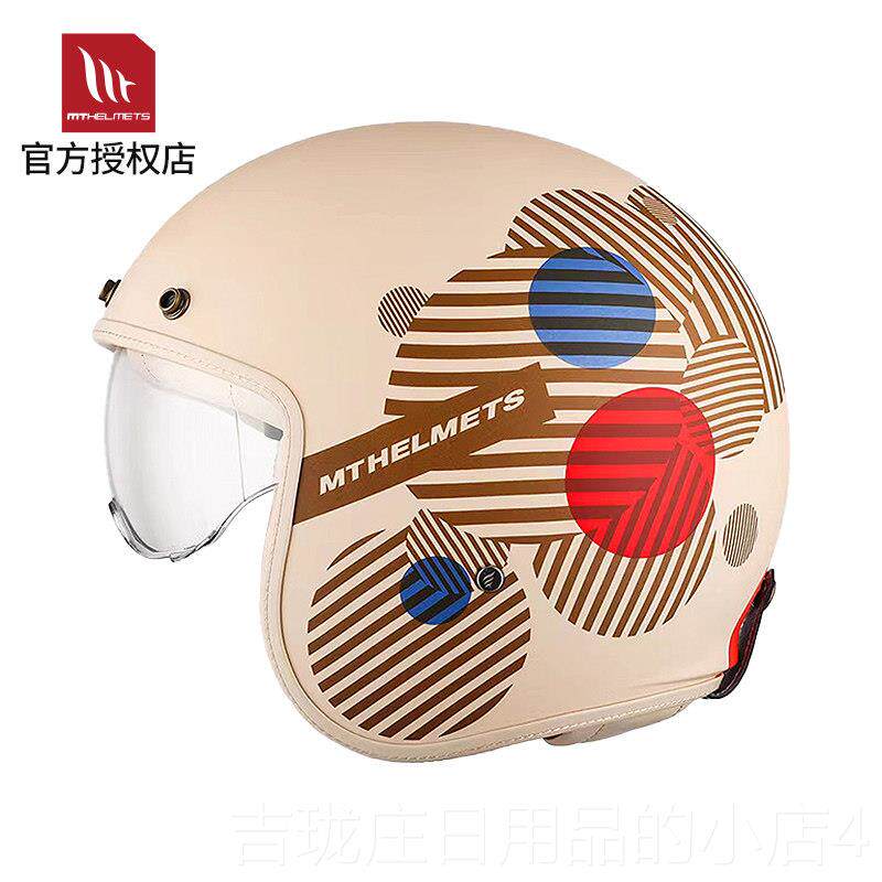 正品MT头盔摩雷托车复3/4半盔哈古机车夏季双镜片电动车骑行安四