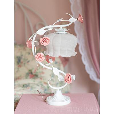 正品心浪漫欧粉色台灯卧室nsi公主粉式玫瑰花朵少女女孩儿童房床