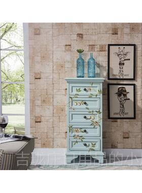 正品美式斗柜实五木斗柜七斗柜复浅古蓝色床头柜装饰客厅柜整装收