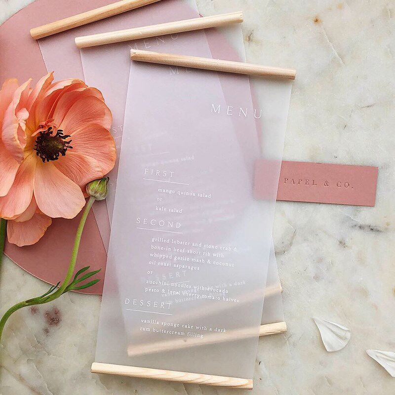 高档婚礼菜单感谢卡结婚邀请函信封餐盘卡片设计定制描图纸订做