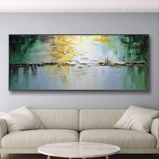 大芬村纯手绘油画厚油肌理感抽象山水风景客厅装饰画卧室横版挂画