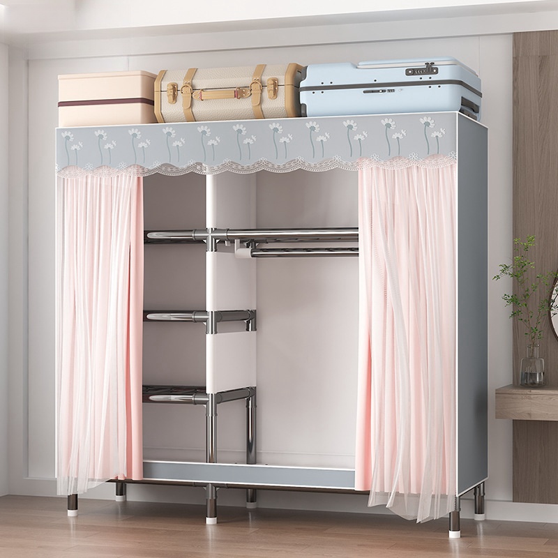 简易衣柜家用卧室钢管加厚加粗全钢架宿舍出租房用组装结实布衣柜