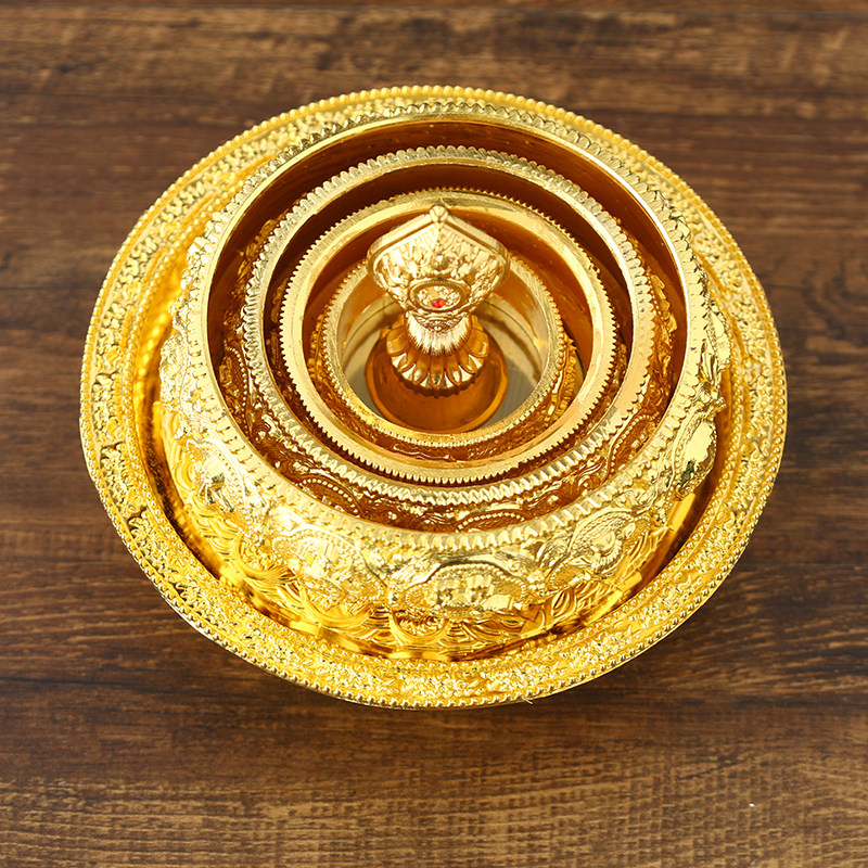 密宗法器八吉祥修供曼扎盘曼茶罗大号带托盘尼泊尔合金鎏金曼达盘