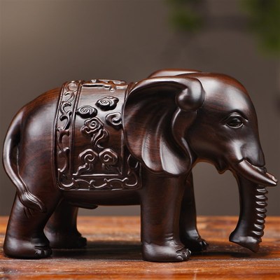 公母大象摆件实木吸水象黑檀木雕刻小象工艺品家居布局客厅装饰品