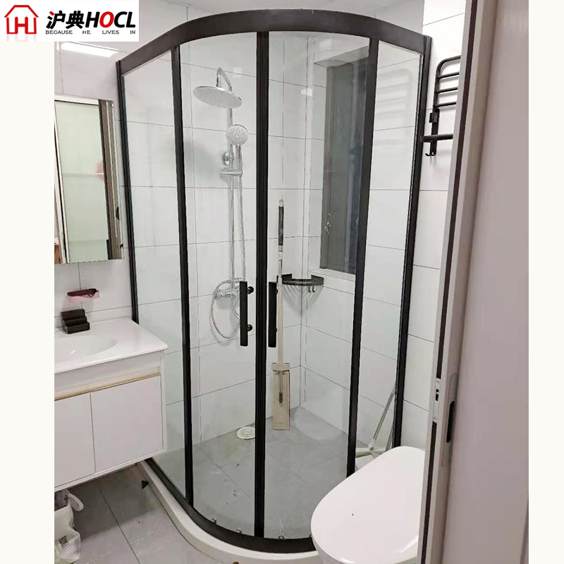 黑色淋浴房隔断圆弧型干湿分离卫生间隔断玻璃门洗澡房整体沐浴房