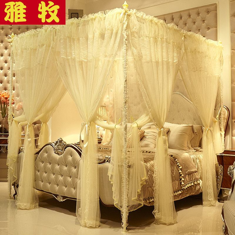 雅牧蚊帐三开门不锈钢支架 落地式宫廷方顶1.5米1.8m米床双层蚊帐