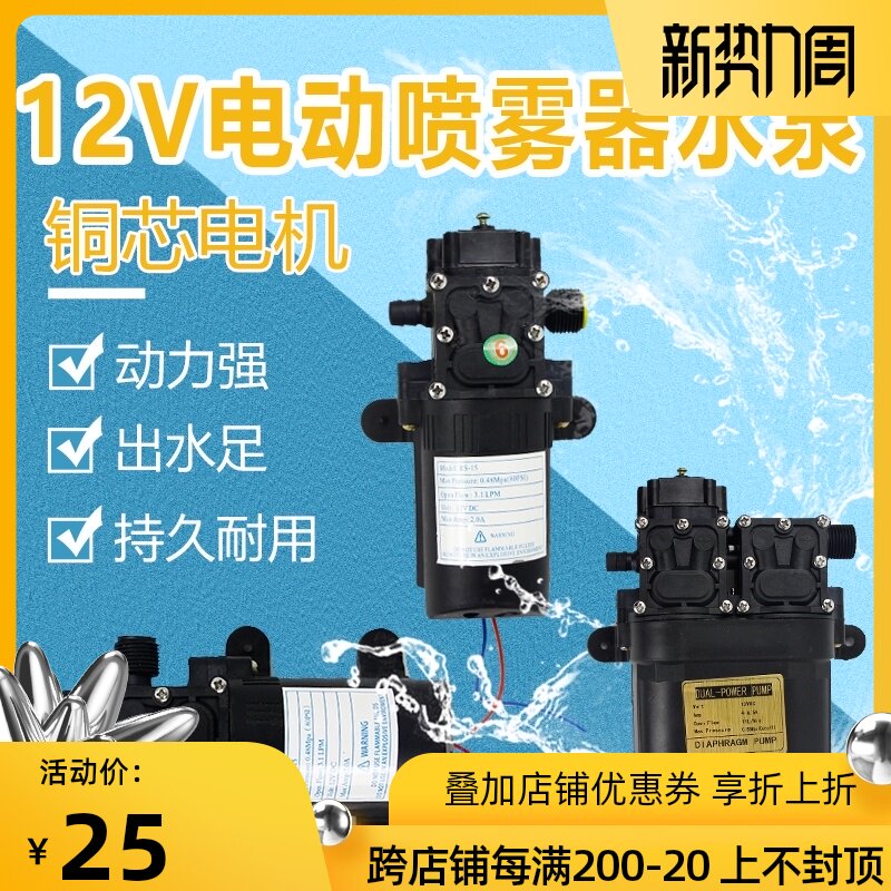 农用电动喷雾器配件水泵12V大功率回流泵智能型压力泵