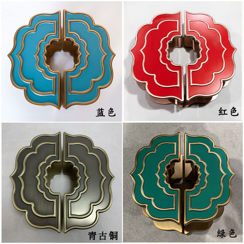 中式仿古大门拉手有框钢化玻璃门拉手橱柜木门推拉门半圆古铜把手